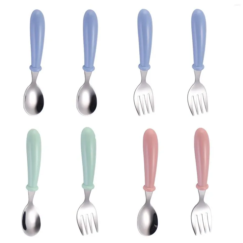 Set di stoviglie 8 pezzi Utensili da regalo Manico rotondo Bambino Acciaio inossidabile Casa Scuola Lavabile in lavastoviglie Cucchiaio di ricambio Forchetta Posate per bambini carini