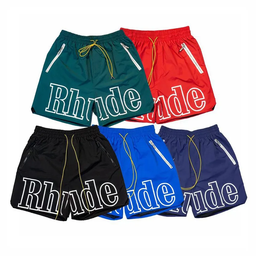 Shorts Mens Rhude Designer Short Men Summer Quick Drying Ademend Mesh Drawtring Beachwear Losse sportshorts voor mannen