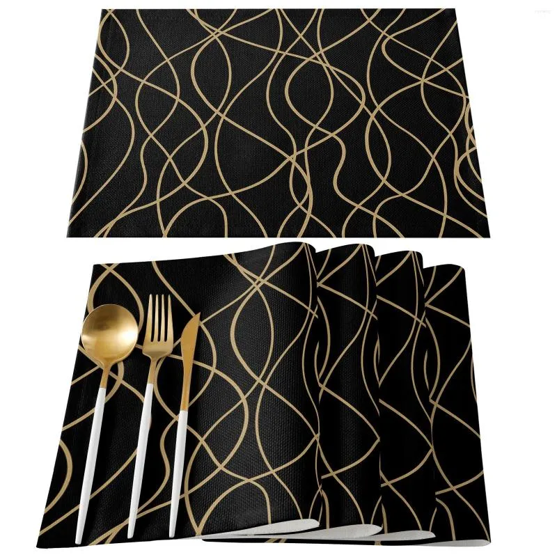Tovagliette Linee Modern Art Nero Cucina Sala da pranzo Decor Accessori 4/6 pezzi Tovaglietta per stoviglie in lino resistente al calore