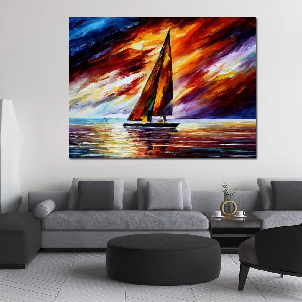 Street Landscape Canvas Art Set Sail Pittura moderna fatta a mano per l'arredamento della camera familiare