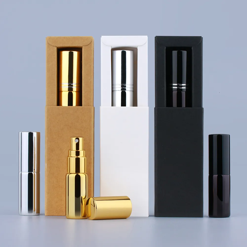 Perfume Bottle Perfume Bottle 5ml With Packaging Box Gold Silver Black Glass Spray Bottle Sample Clear Glass Vials Portable Perfumes Atomizer 230615