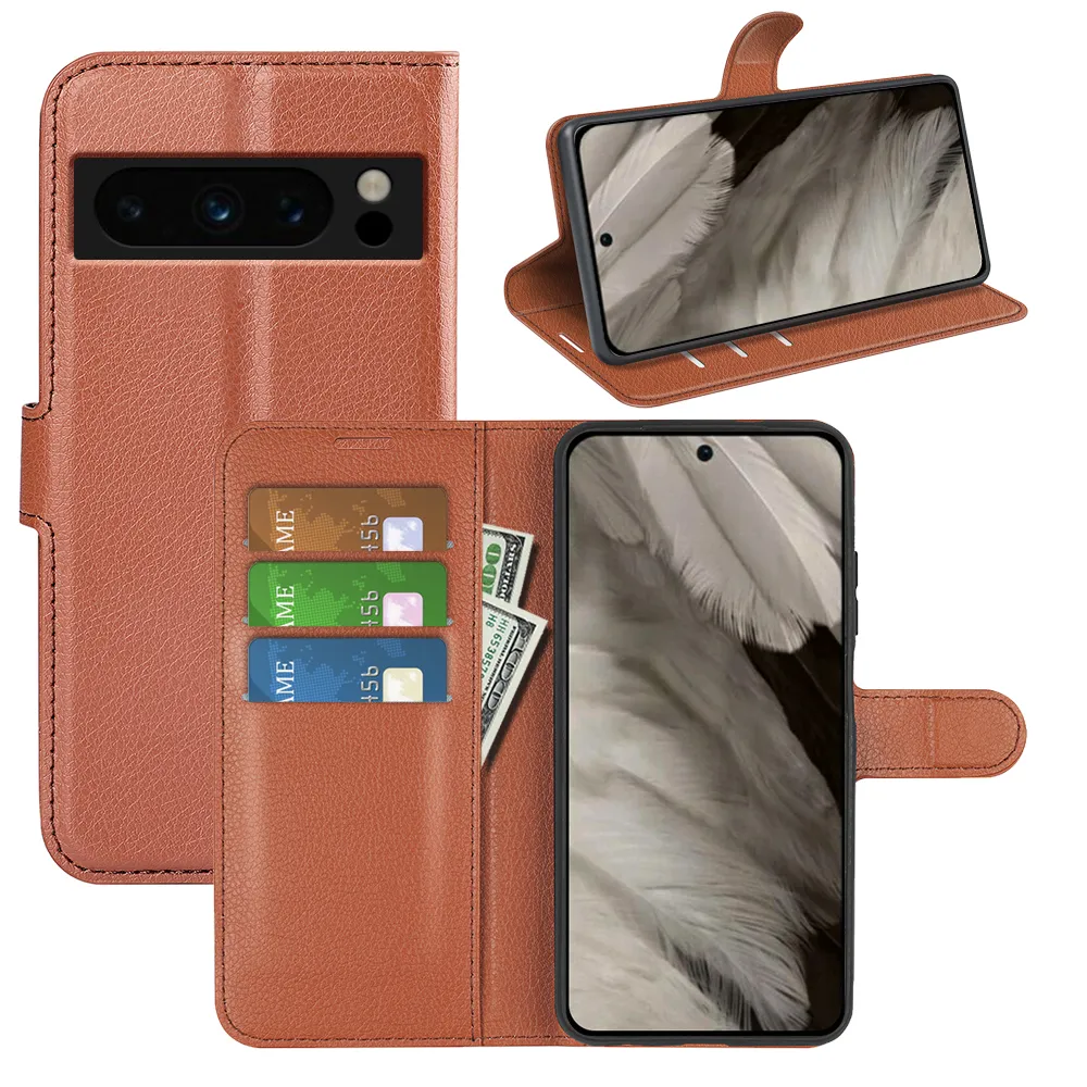 Funda telefonfodral för Google Pixel 8 7 6 6a Pro Lychee Wallet Pu Leather Case Cover