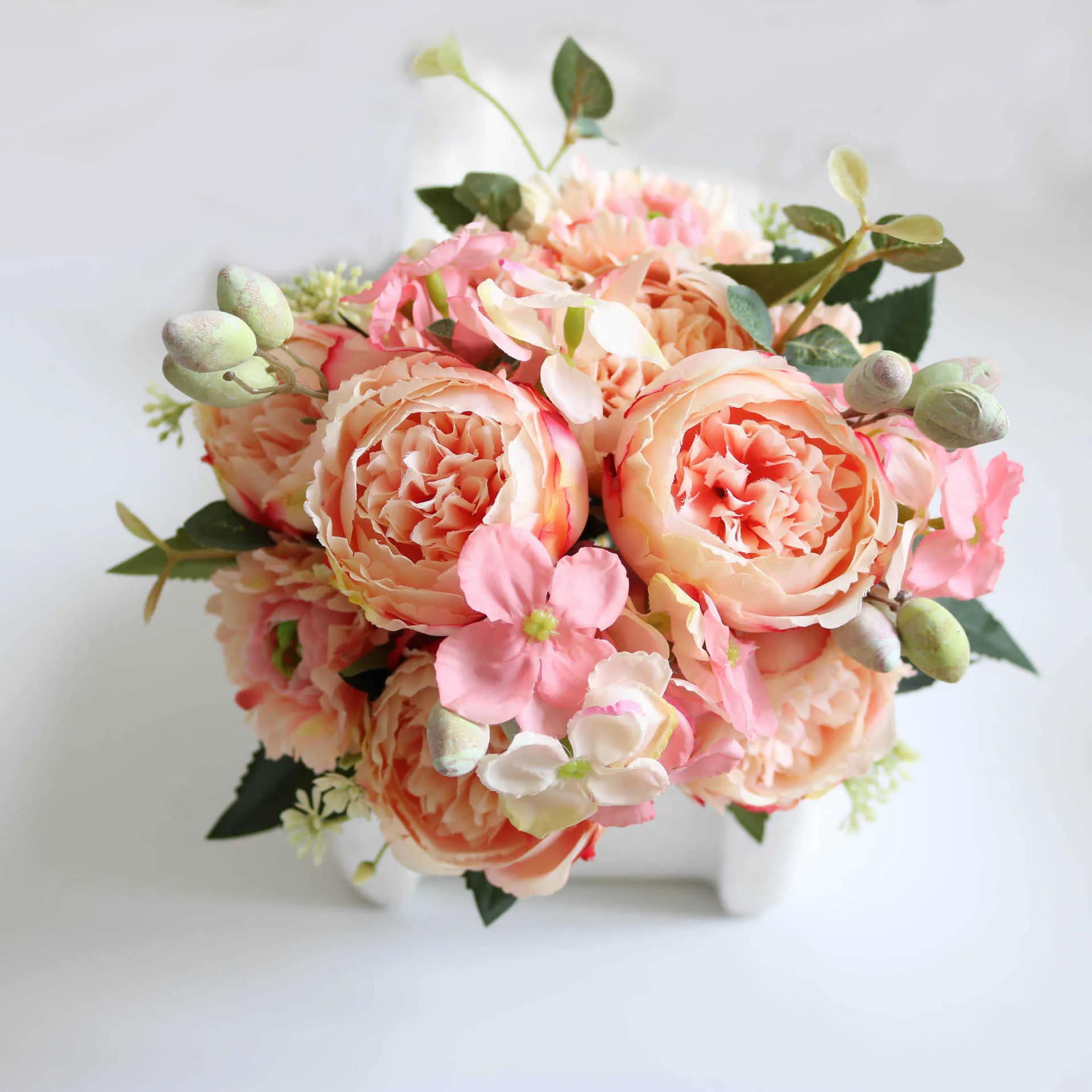 Dried Flowers new 32 cm rose pink silk bouquet peony fake flower big head bride wedding home decoration DIY artifact