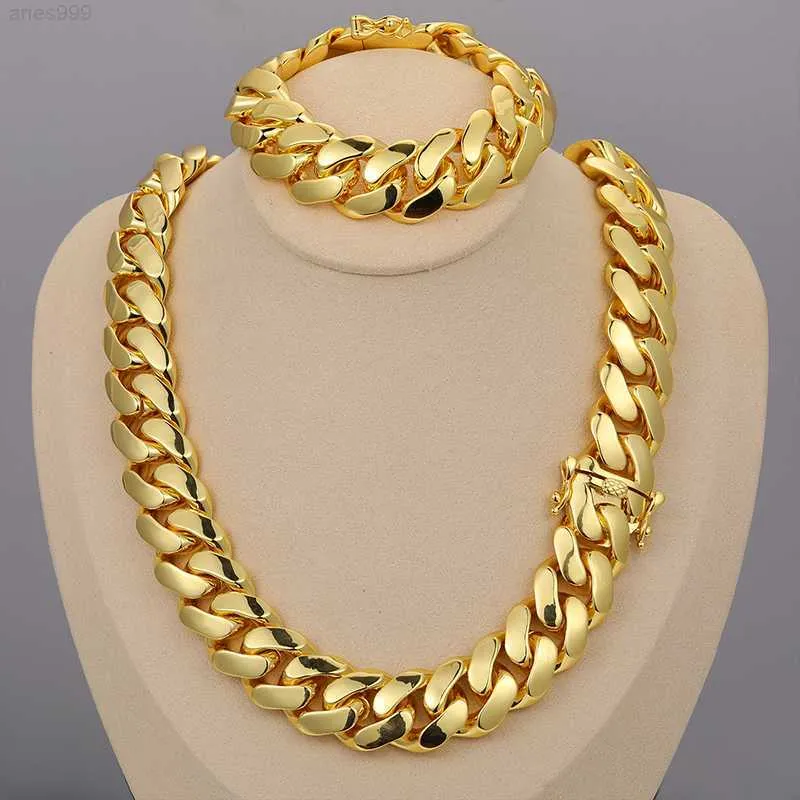 Wholesale Hip Hop Jewelry 20mm Luxury 10k 18k 24k Gold Plated Custom Solid Cuban Miami Link Chain Necklace for Men