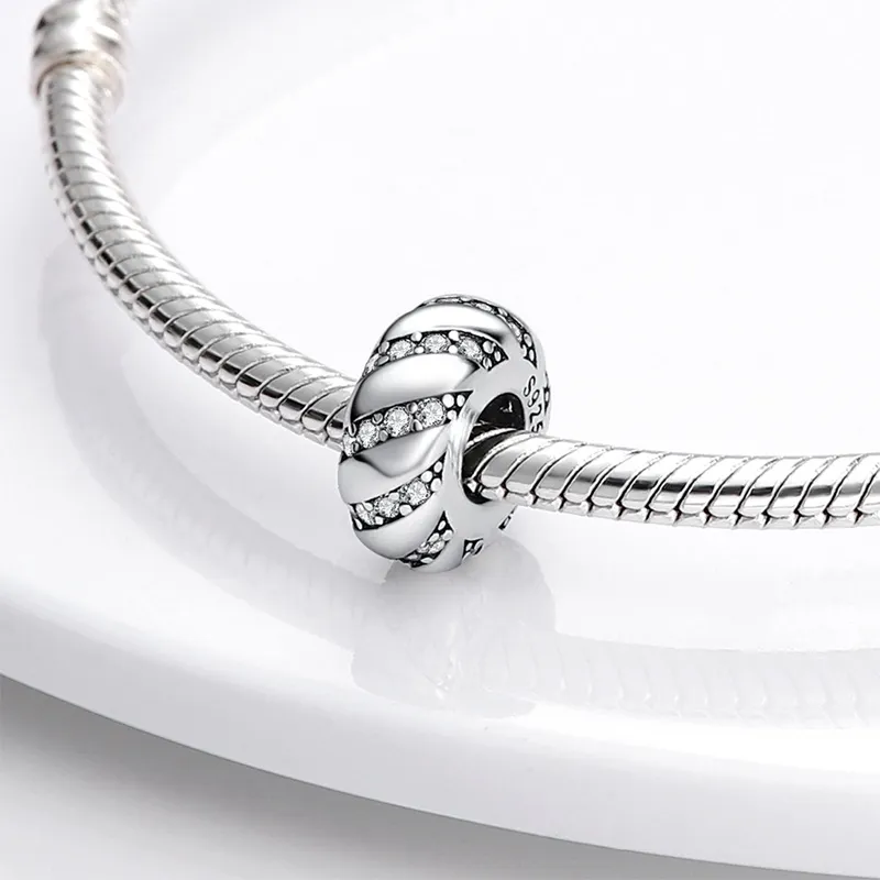 925 silver Fit Pandora Original charms DIY Pendant women Bracelets beads Color Lnlaid Angle Round Spacer