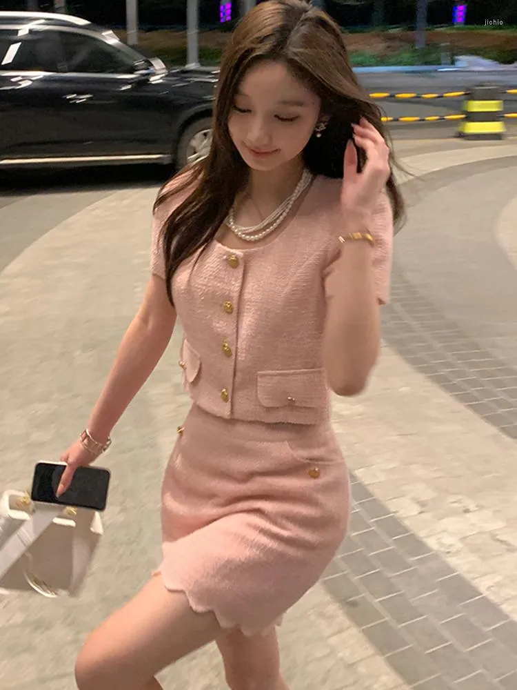 Tweed Mini Skirt Set with Short Sleeve Single-Breasted Crop Top Two Piece  Women Jacket Skirt Suits from Dhgate Work Dresses