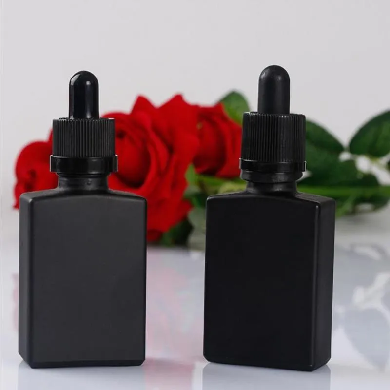 Wholesale 30ml empty black matte rectangular glass e liquid bottle square glass essential oil dropper bottle Bfarv