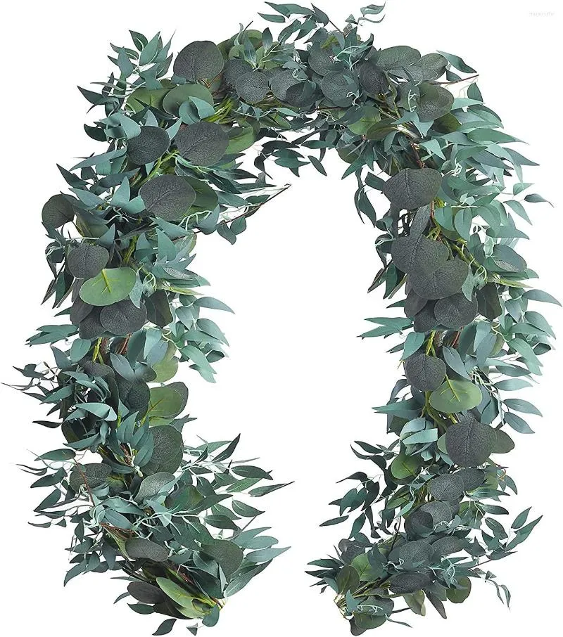 Decorative Flowers Artificial Eucalyptus Garland Willow Leaves - 2 Pack 6.5 Feet Greenery Decor Suit For Kitchen Wedding Backdrop