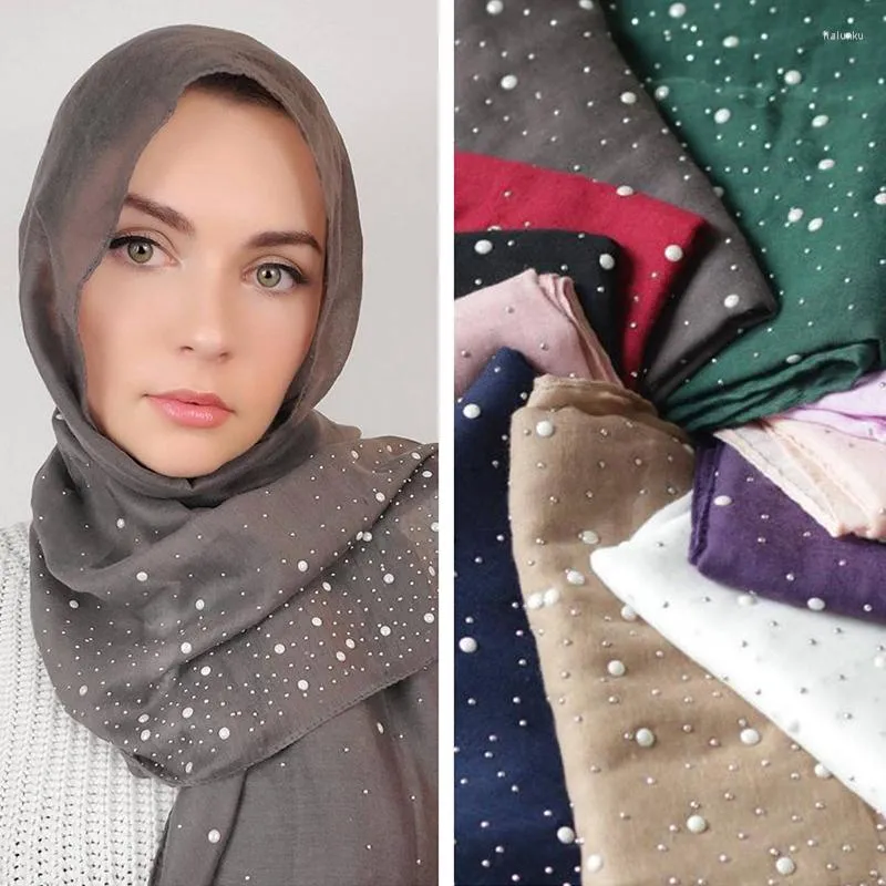 Etnische Kleding Moslim Chiffon Hijab Sjaal Vrouwen Lange Hoofd Wrap Voor Hijaabs Sjaals Dames Sluier Porselein Sieraden Parels