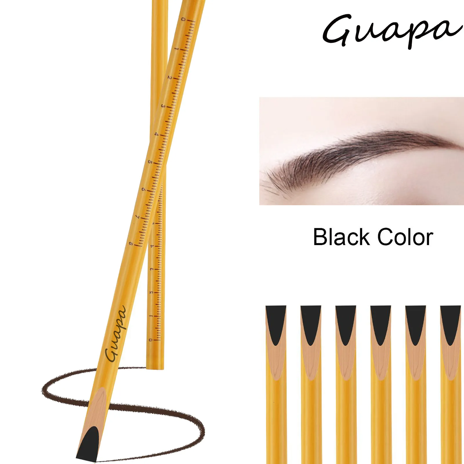 Augenbrauenverstärker, 6 Stück, schwarzer Stift, Microblading, langlebige Augenbrauen, Linie Design-Stift mit genauer Skala für professionelles Make-up, 230615
