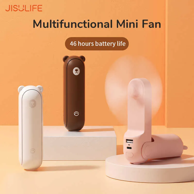 JISULIFE Tragbarer Ventilator, 3-in-1, Mini-Handventilator, USB, 4800 mAh, zum Aufladen, kleiner Taschenventilator mit Powerbank-Taschenlampenfunktion