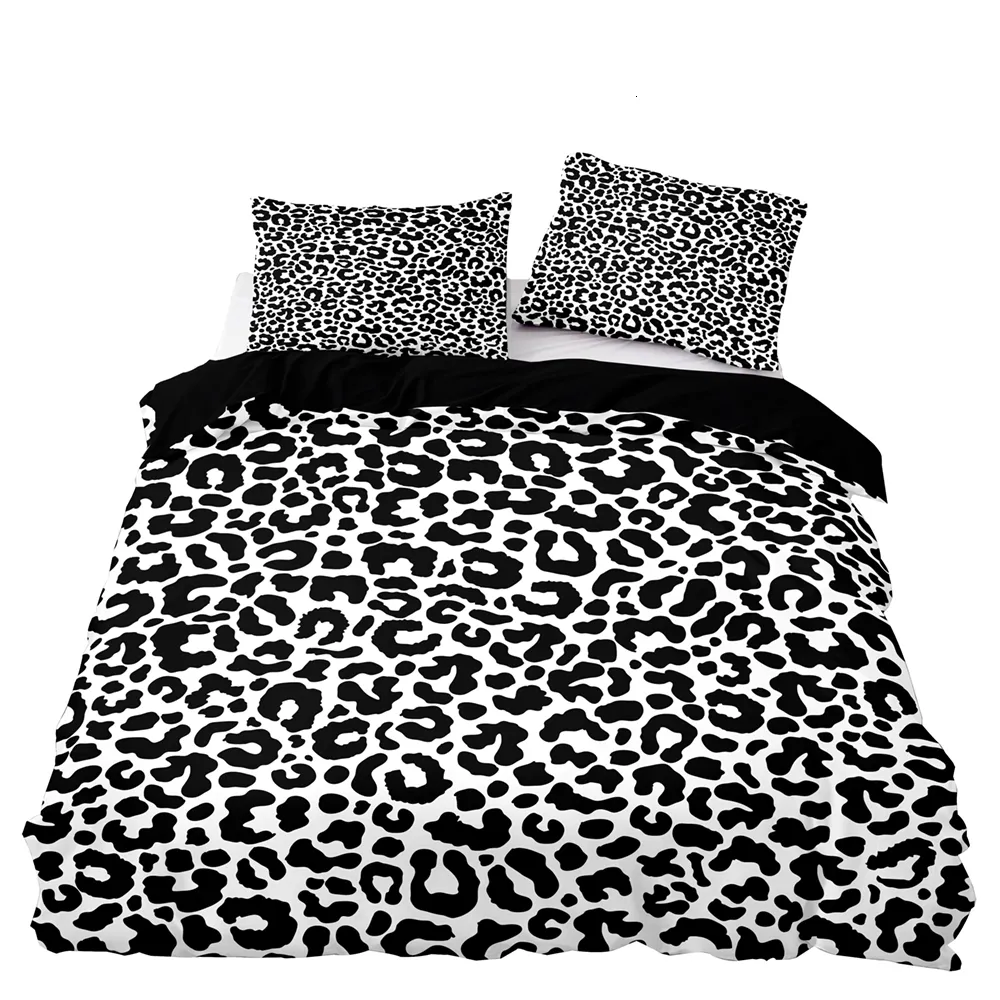 Set biancheria da letto Set stile lusso 220x240 Copripiumino leopardato bianco e nero con federa Letto trapuntato premium 230615