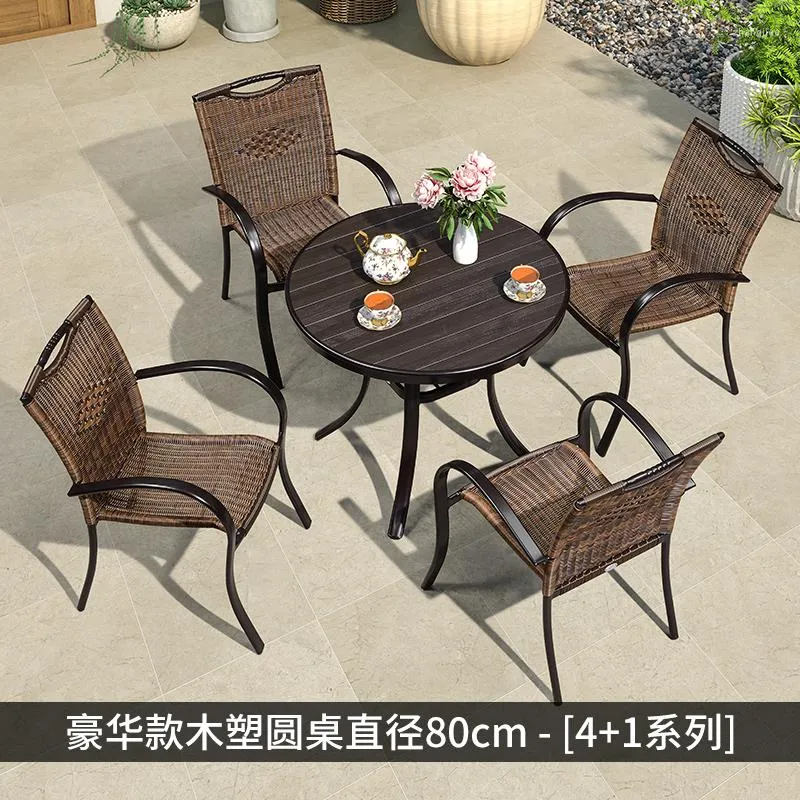 Lägermöbler Courtyard Table and Chair Combination Outdoor Dining Leisure Round Garden Rattan friluft