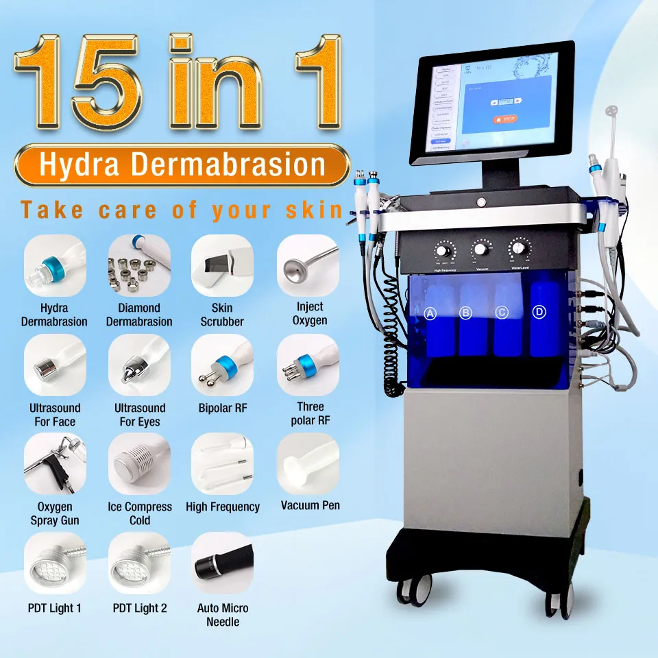 Machine faciale Anti-âge à jet d'eau, dermabrasion à haute fréquence RF, bio-lifting, hydratation de la peau, injection d'oxygène