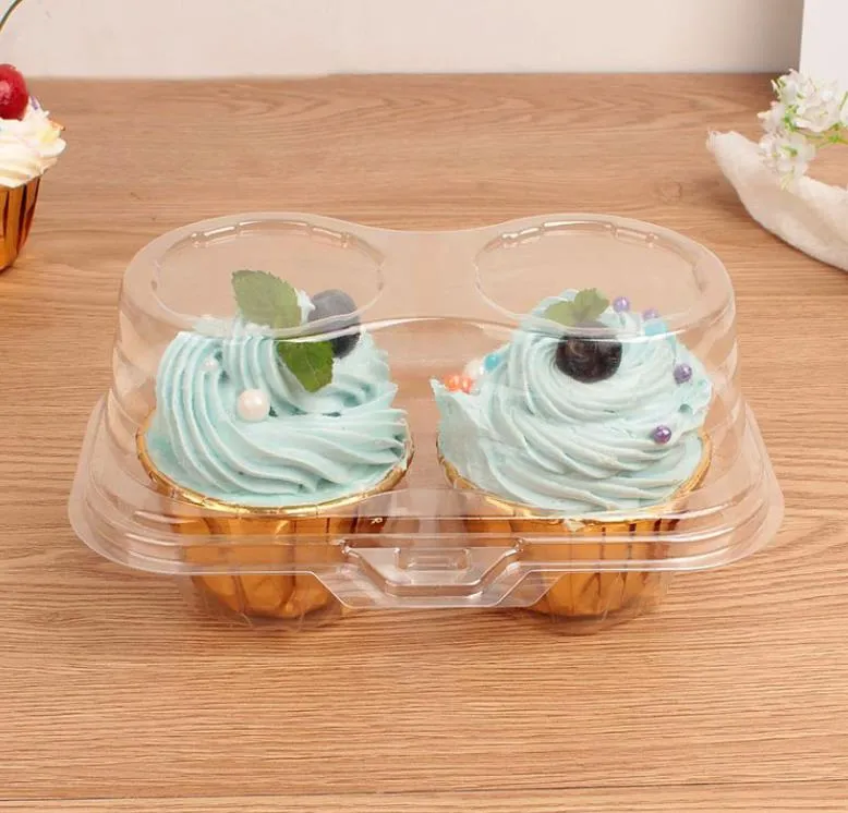 Groothandel 2 Compartiment Cupcake Container - Diepe Cupcakes Carrier Houder Doos Doorzichtige Plastic Case Stapelbaar