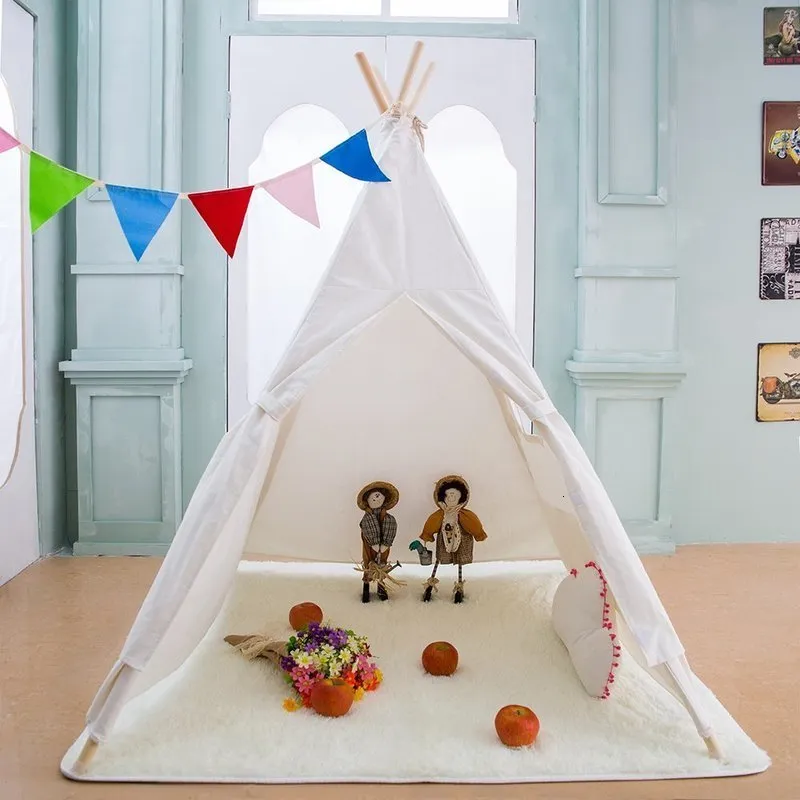 Andra sportvaror Portable Kids Tält Cotton Canvas Tipi House Children's Girls Play Wam Game India Triangle Tents Room Decor 230615