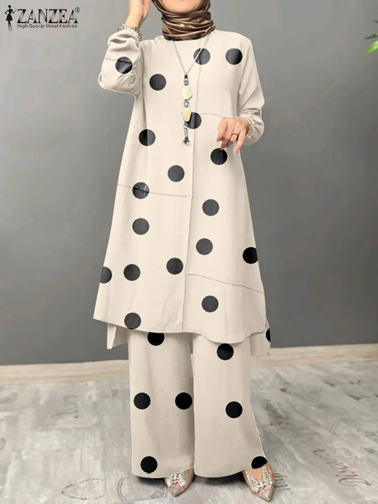 Vêtements ethniques ZANZEA Femmes Musulman Automne Vintage Imprimé Ensembles Casual Lâche Urbain Survêtement Turquie Islamique Vêtements Deux Pièces Ensembles Outifits 230616