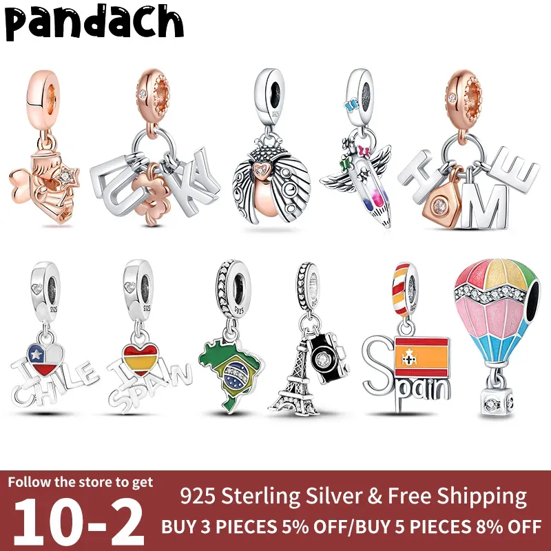 925 Silver för pandora charms smycken pärlor diy pendel kvinnor armband pärlor färgbyggnad nation