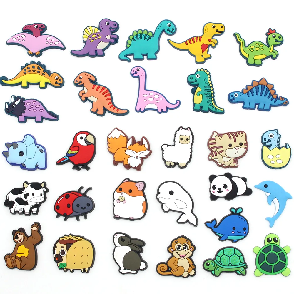 Hot 50pcs jibz mignon animal dinosaure chaussure charmes dessin animé bricolage croc sabots accessoires pour jardin sandales décorer enfants filles cadeaux