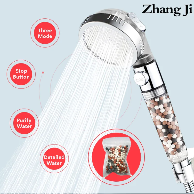 Other Faucets Showers Accs ZhangJi 3 Modes Adjustable High Pressure Shower Head Tourmaline Replaceable Filter SPA Water Saving Switch Button 230616