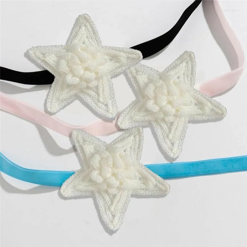 Collane con ciondolo D7WB 3 colori Collana a cinque punte Catena al collo sexy Temperamento Nastro Choker_voghion.com