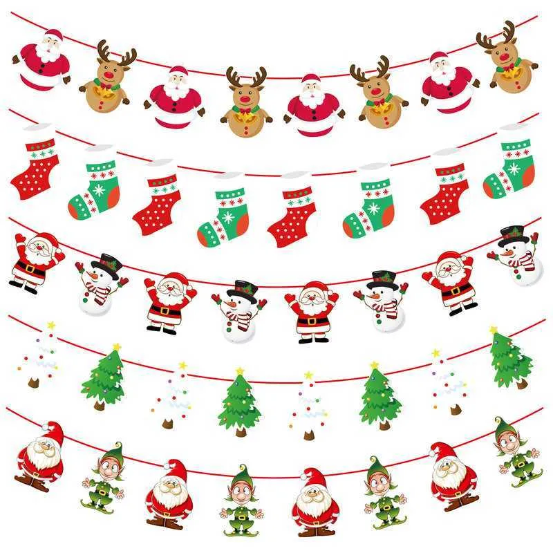 Novos 3m Árvores de Natal Banners Feliz Natal Decoração Guirlanda Banners de Natal Papai Noel Banner Boneco de Neve Elk Bandeira Decoração para Casa
