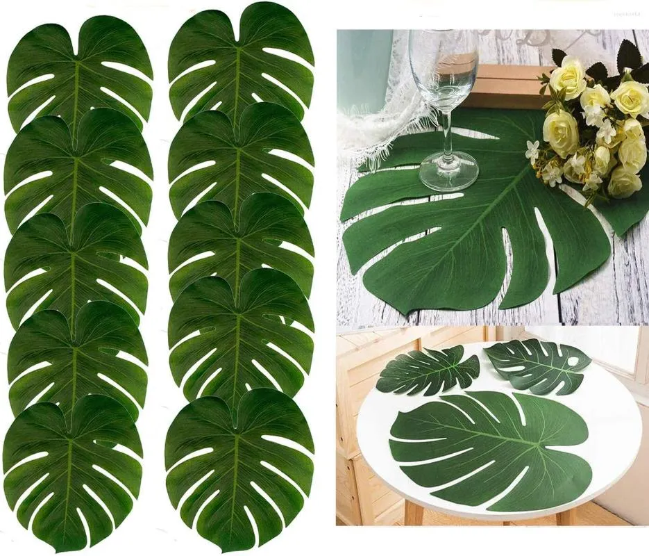 Fleurs décoratives 48pcs grandes feuilles de palmier tropicales artificielles 13,8 x 11,4 pouces Hawaiian Luau Party Tiki Aloha Jungle Beach Birthday