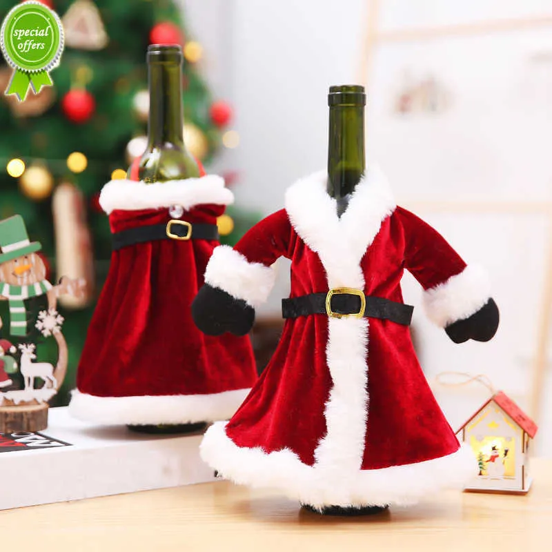 Nouveau Creative Noël Bouteille De Vin Couverture Velours Robe Bouteille De Vin Ensemble Bouteille De Vin Sac Cadeau Pour Noël Nouvel An Dîner Table Décor