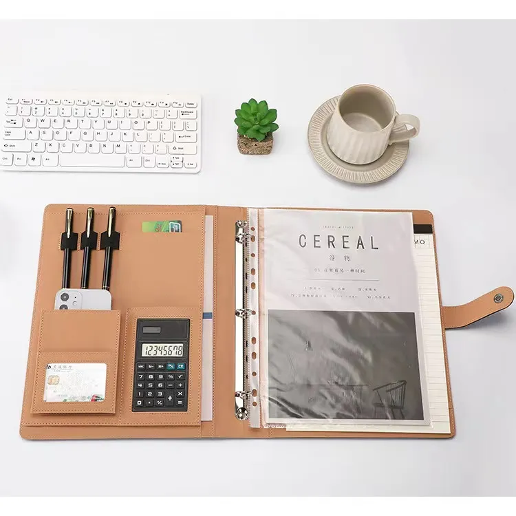 A4 Empty Notebook Binder notepads Loose Leaf Notebooks without Paper PU Leather with calculator