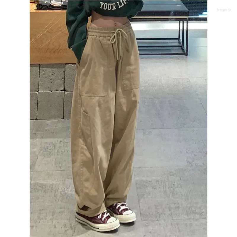 Damesbroek Lente Vrouwelijke Rechte Wijde Pijpen Baggy Oversized Hoge Taille Joggers Effen Losse Trekkoord Broek Y2K Streetwear