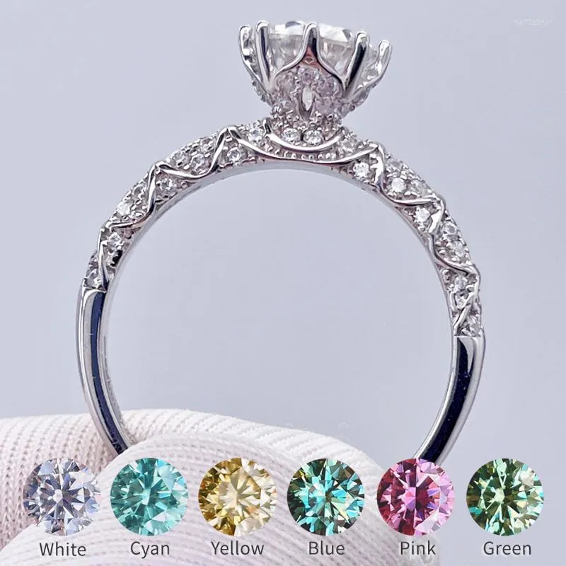 Cluster Rings Big Sale Moissanite Jewelry For Women Blue Pink Yellow Green Cyan Engagement Diamond Retro Style 925 Sterling Silver