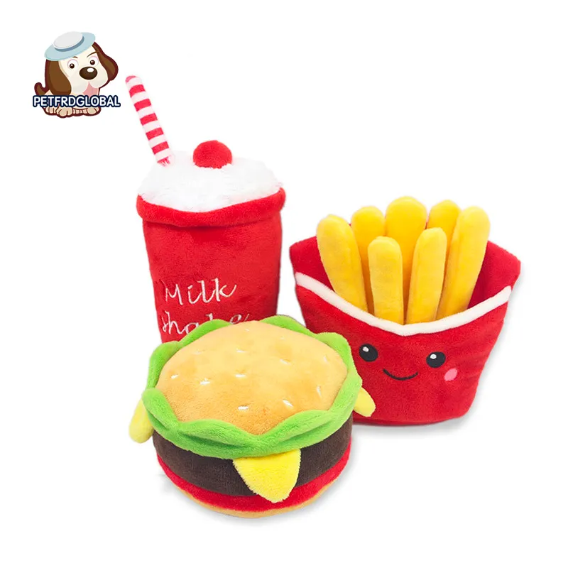 Hamburger Plush Soft Stuffed Dog Squeaky Toys French fries Shape Chew Bite Resistant Toy for Small Large Dogs Pets Accessories