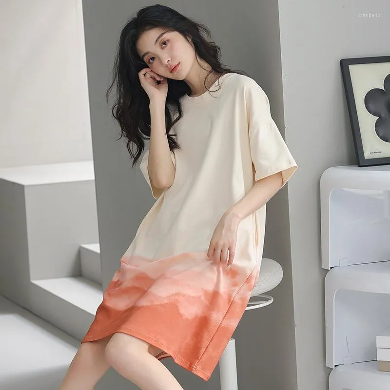 Womens Cotton Knee-Length Sleep Dress Round Neck Mesh Loose Nightgown Short  Sleeve Summer Nightwear from Dhgate Womens Sleepwear - price 31.45