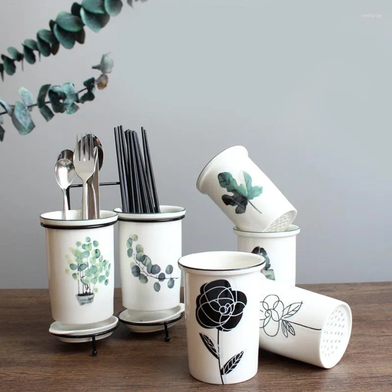 Bouteilles de stockage plante nordique baguettes en céramique support de Tube vidange murale ménage fourchette et cuillère récipient de cuisine