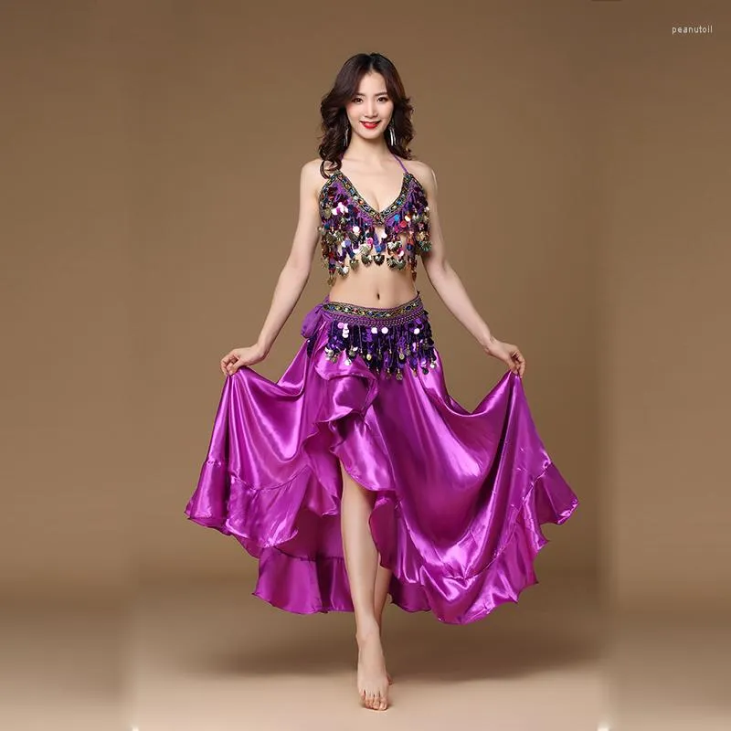 Vêtements de scène adulte dame femmes danse du ventre Costume Oriental danse du ventre jupe Performance 3 pièces ensemble soutien-gorge ceinture danse du ventre