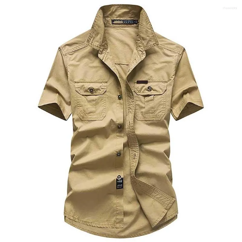 Camisas Casuais Masculinas Fahion Macacões Militares Algodão Masculino Bolso Solto Baggy Camisa de Verão de Manga Curta Streetwear Roupas Tamanho Grande