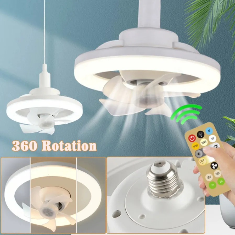 30/48/60W ventilateur de plafond E27 avec lumière LED et télécommande 360 ﾰ Rotation refroidissement ventilateur électrique lampe lustre pour chambre décor à la maison