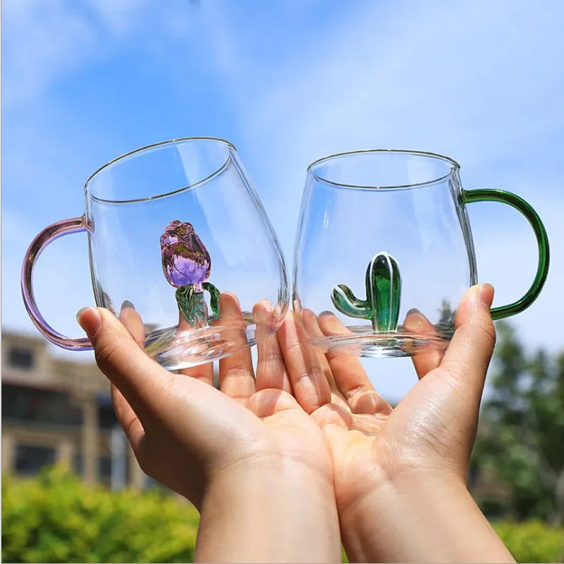 Clear 3D Animal Figurine Cute Glass Coffee Cups With Transparent