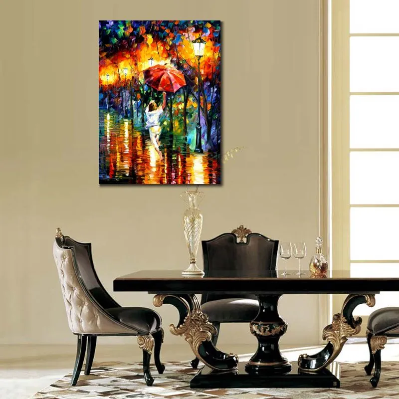 Contemporary Abstract Canvas Art Red Umbrella Handmade Landscape Oil Painting Living Room Wall Decor