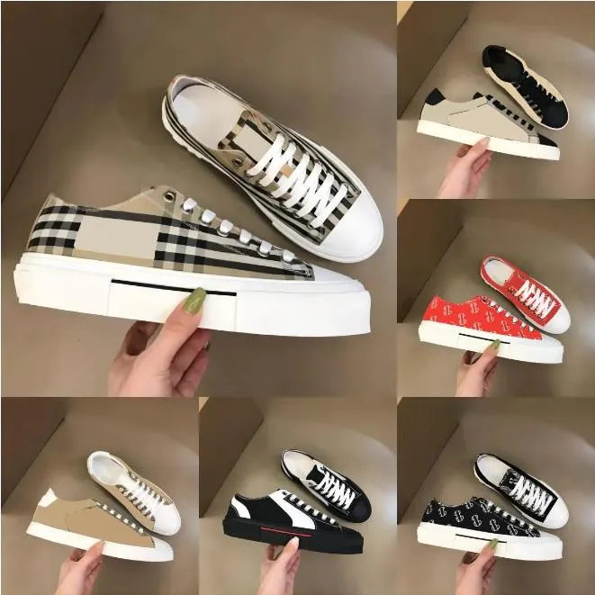 23s Designer Vintage Check Cotton Sneakers Tryckt bokstäver Plaid Calfskin Canvas Casual Shoes Men Women Checks Sneaker Storlek 35-45