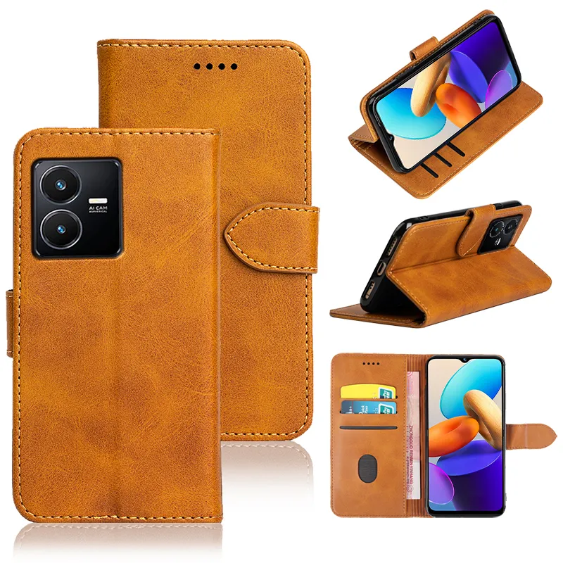 Custodia in pelle per telefono Y16 Y02s Y35 Y02 Y11 Y02A Y78 Plus Y75 Y55 Y33S T1 V21e Y73 V21E Y71t Flip Cover Custodie per cellulare con porta carte