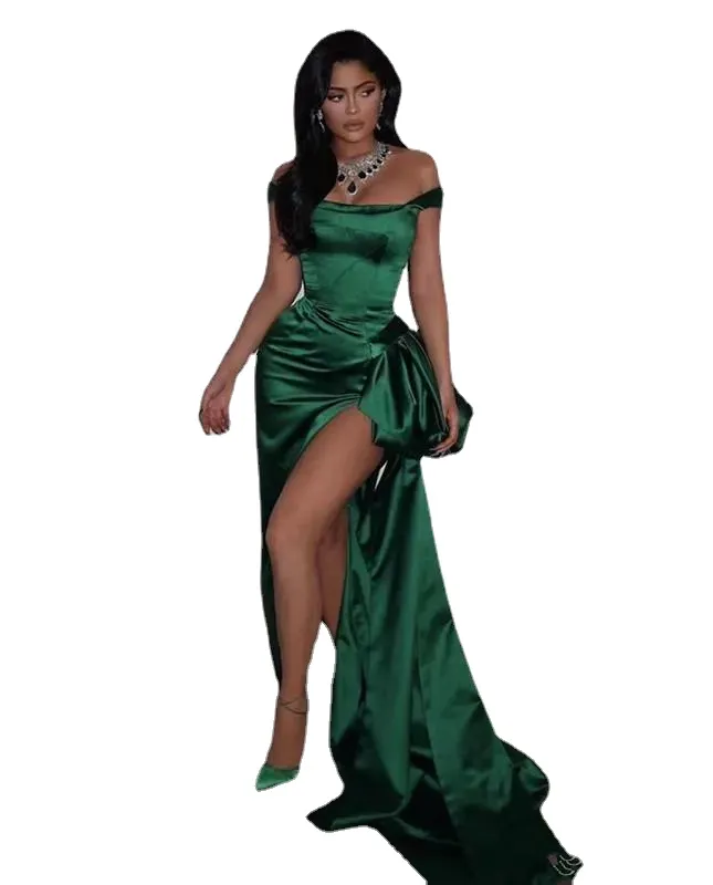 eenvoudige smaragdgroene zeemeermin galajurken sexy kant slib off-shoulder peplum jurk voor speciale gelegenheden satijn optocht feestjurken avondkleding voor vrouwen zwarte meisjes