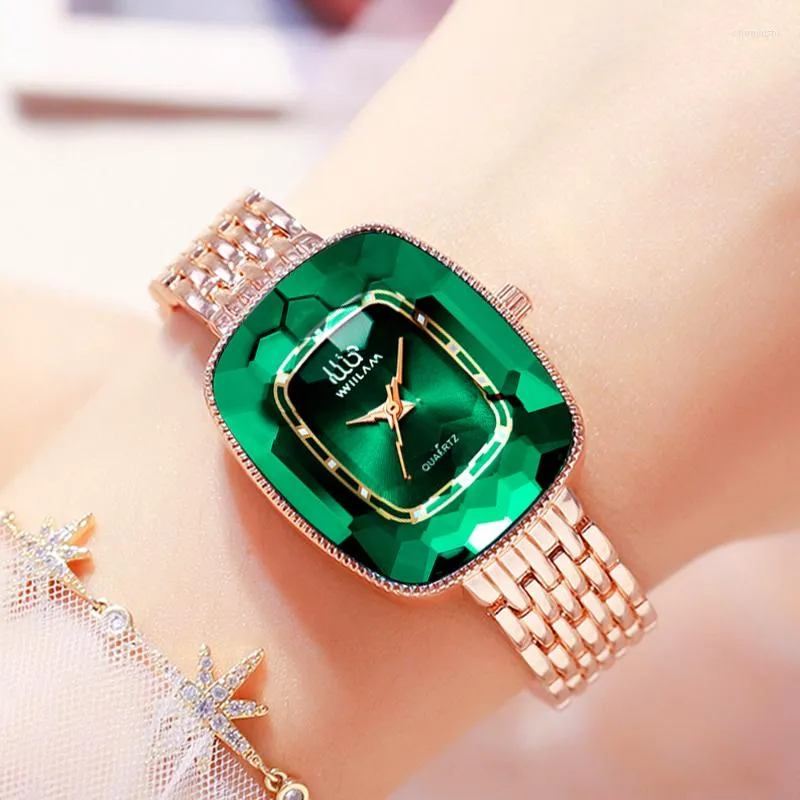 Armbandsur Wiilaa 2023 Green Diamond Style Luxury Women Quartz titta på kreativa unika damer handled för kvinnlig klocka relogio feminino