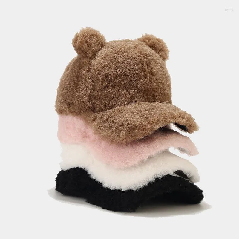 Cozy Plush Bear Ears Baseball Cap: Winter Fashion Warmth for Men and Women