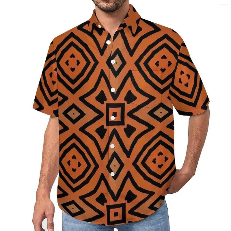 Camisas casuais masculinas Blusas Geo Print masculinas masculinas africanas geométricas havaianas manga curta design vintage oversize camisa de férias presente