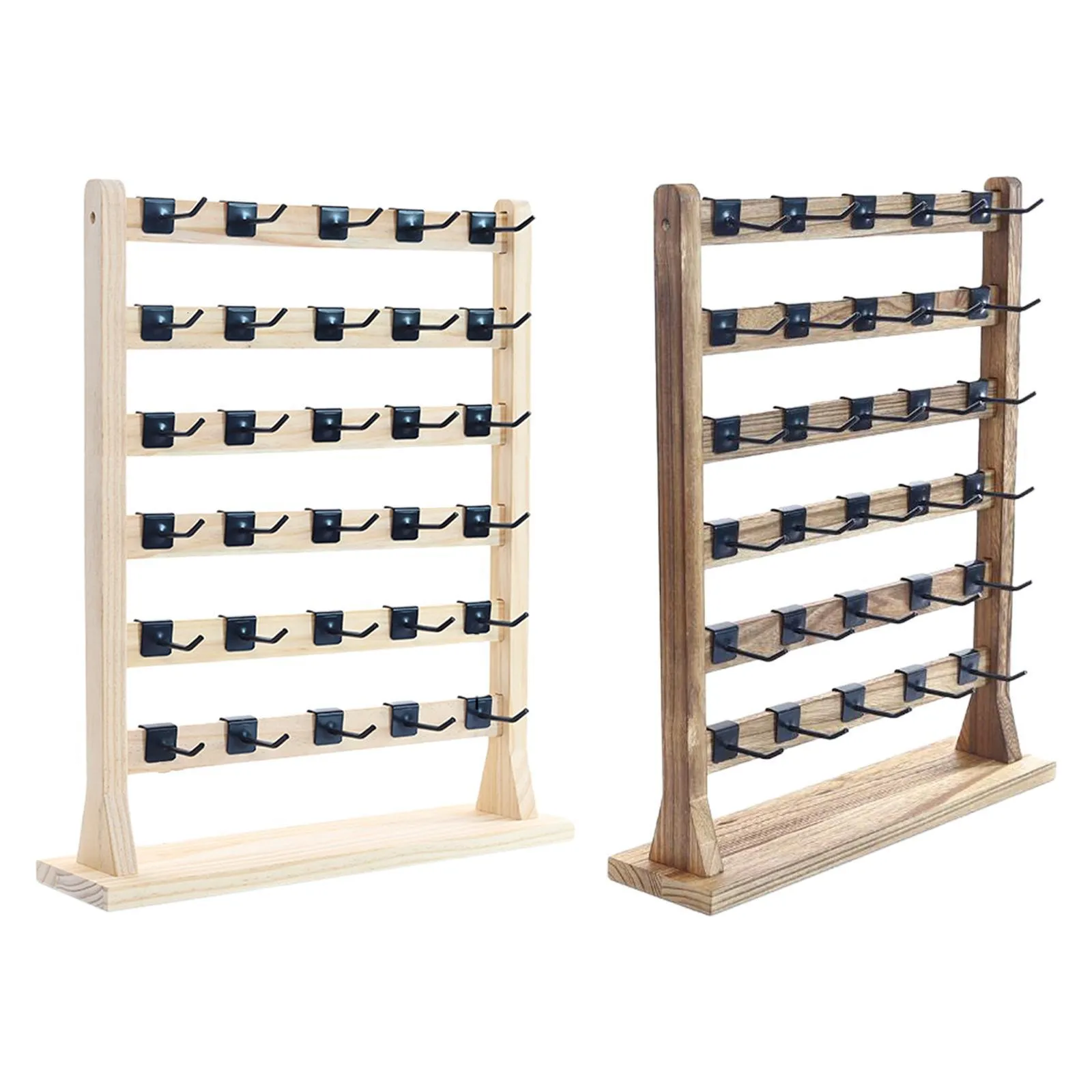 Caixas de joias Brincos de madeira Display Stand Organizador de joias Titular 6 camadas Ganchos removíveis Brincos Rack de armazenamento para mulheres meninas presentes 230616