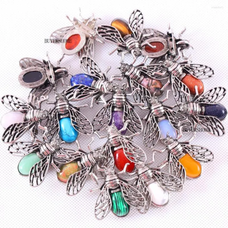 Broches 10 pièces 37x37MM cigale broche naturel multicolore pierre perle pendentif pour hommes femmes bijoux cadeau K1620