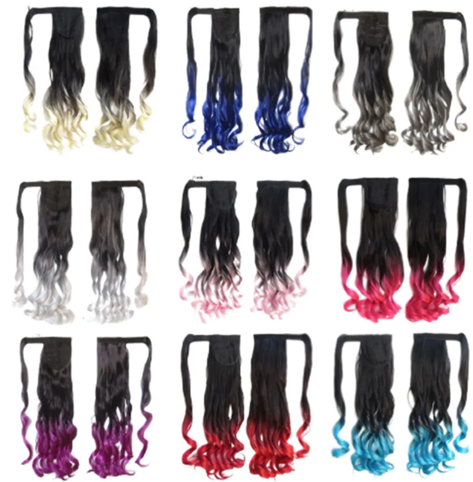 22 Inch Ombre Magic Tape Curly Darling Ponytail Hair Extensions With