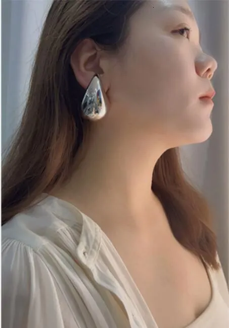 ピアス Volume Water drop Earrings #5116 5CM Water Drop Brass Real Silver Ear Cuff Huge Size For