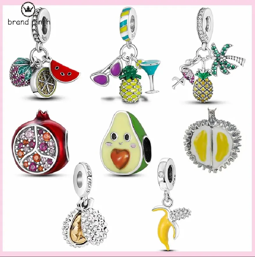 925 Silber für Pandora Charms Schmuck Perlen Armband Avocado Kirschfrucht Charm Erdbeere Durian